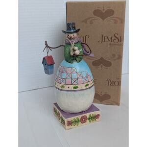 Jim Shore "Warm And Cozy" Snowman With Bird And Birdhouse.